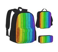 XTWPTOO Rainbow Colored Wood Background Print Canvas 3-in-1 School Bag Set with Backpack Lunch Bags Pencil Case Students Adults