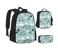XTWPTOO Raining Cats & Dogs Print Canvas 3-in-1 School Bag Set with Backpack Lunch Bags Pencil Case Students Adults