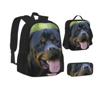 XTWPTOO Rottweiler Wallpaper Print Canvas 3-in-1 School Bag Set with Backpack Lunch Bags Pencil Case Students Adults