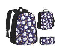 XTWPTOO Sheep Print Canvas 3-in-1 School Bag Set with Backpack Lunch Bags Pencil Case Students Adults
