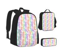 XTWPTOO Unicorns On Colorful Stripes Print Canvas 3-in-1 School Bag Set with Backpack Lunch Bags Pencil Case Students Adults