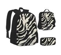 XTWPTOO Zebra Animal Print Canvas 3-in-1 School Bag Set with Backpack Lunch Bags Pencil Case Students Adults