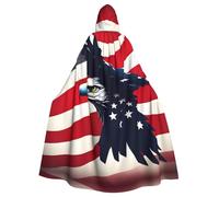 XTYGETY American Flag Fly Eagle Print Unisex Cape Halloween Hooded Cloak Robe Grim Reaper Wizard Scary Cosplay Costume