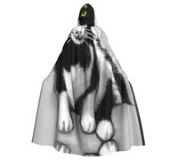 XTYGETY Black And White Cats Print Unisex Cape Halloween Hooded Cloak Robe Grim Reaper Wizard Scary Cosplay Costume