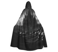 XTYGETY Black And White Skulls 1 Print Unisex Cape Halloween Hooded Cloak Robe Grim Reaper Wizard Scary Cosplay Costume