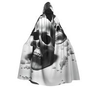 XTYGETY Black And White Skulls Print Unisex Cape Halloween Hooded Cloak Robe Grim Reaper Wizard Scary Cosplay Costume