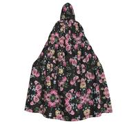 XTYGETY Black Blackgound Rose Print Unisex Cape Halloween Hooded Cloak Robe Grim Reaper Wizard Scary Cosplay Costume