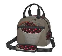 XTYGETY Bucket with Full of Cherries Print Reusable Lunch Bag Insulated Lunch Box for Women Men Picnics Work Large Capacity Lunchbox