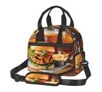 XTYGETY Chicken Leg Burger Drink Print Reusable Lunch Bag Insulated Lunch Box for Women Men Picnics Work Large Capacity Lunchbox