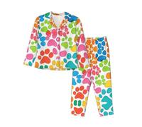 XTYGETY Colored Footprints Print Long Sleeve Long Pants Pajamas For Women Women'S Pajama Sets 2-Piece Cozy Lounge Sets Black
