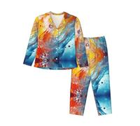 XTYGETY Colorful Splash Print Long Sleeve Long Pants Pajamas For Women Women'S Pajama Sets 2-Piece Cozy Lounge Sets Black