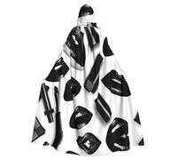 XTYGETY Cool Black Lipstick Lips Print Unisex Cape Halloween Hooded Cloak Robe Grim Reaper Wizard Scary Cosplay Costume