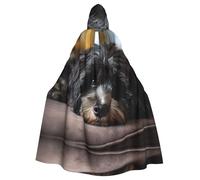 XTYGETY Cute Black Pug Dog Print Unisex Cape Halloween Hooded Cloak Robe Grim Reaper Wizard Scary Cosplay Costume
