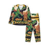 XTYGETY Dinosaur Movie 03 Print Long Sleeve Long Pants Pajamas For Women Women'S Pajama Sets 2-Piece Cozy Lounge Sets Black