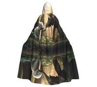 XTYGETY Elephant And White Rabbit Print Unisex Cape Halloween Hooded Cloak Robe Grim Reaper Wizard Scary Cosplay Costume