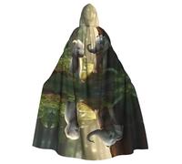 XTYGETY Elephant And White Rabbit Print Unisex Cape Halloween Hooded Cloak Robe Grim Reaper Wizard Scary Cosplay Costume