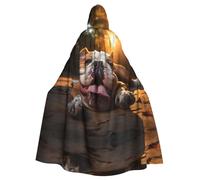 XTYGETY Funny English Bulldog Print Unisex Cape Halloween Hooded Cloak Robe Grim Reaper Wizard Scary Cosplay Costume