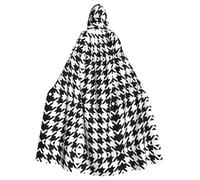 XTYGETY Houndstooth Black Print Unisex Cape Halloween Hooded Cloak Robe Grim Reaper Wizard Scary Cosplay Costume