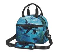 XTYGETY Killer Whales Swim Along Print Reusable Lunch Bag Insulated Lunch Box for Women Men Picnics Work Large Capacity Lunchbox