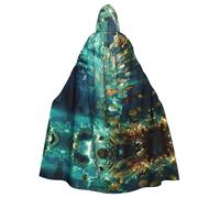 XTYGETY Marine Life Print Unisex Cape Halloween Hooded Cloak Robe Grim Reaper Wizard Scary Cosplay Costume