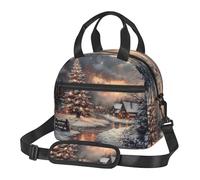 XTYGETY Merry Christmas Print Reusable Lunch Bag Insulated Lunch Box for Women Men Picnics Work Large Capacity Lunchbox