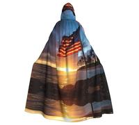 XTYGETY Native Hawaiian Flag Print Unisex Cape Halloween Hooded Cloak Robe Grim Reaper Wizard Scary Cosplay Costume