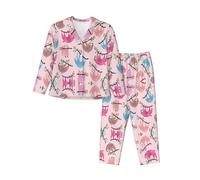 XTYGETY Naughty Sloth Print Long Sleeve Long Pants Pajamas For Women Women'S Pajama Sets 2-Piece Cozy Lounge Sets Black