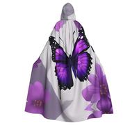 XTYGETY Purple Butterfly And Flower 1 Print Unisex Cape Halloween Hooded Cloak Robe Grim Reaper Wizard Scary Cosplay Costume