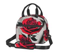 XTYGETY Red Rose Print Reusable Lunch Bag Insulated Lunch Box for Women Men Picnics Work Large Capacity Lunchbox