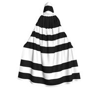 XTYGETY Stripes Black White Print Unisex Cape Halloween Hooded Cloak Robe Grim Reaper Wizard Scary Cosplay Costume