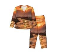 XTYGETY Sunset Pasture Print Long Sleeve Long Pants Pajamas For Women Women'S Pajama Sets 2-Piece Cozy Lounge Sets Black
