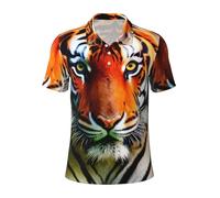 XTYGETY Tiger Stripes Orange Pattern Print Golf Shirts Men's Casual Polo Shirts Short Sleeve Shirt Quick Dry Everyday Formal Wear