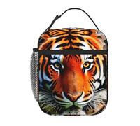 XTYGETY Tiger Stripes Orange Pattern Print Insulated Lunch Box for Women Men Reusable Tote Lunch Bags Office Work Travel Lunchbox