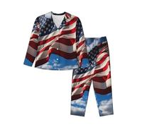 XTYGETY Usa Flag 2 Print Long Sleeve Long Pants Pajamas For Women Women'S Pajama Sets 2-Piece Cozy Lounge Sets Black
