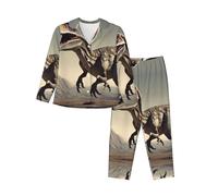 XTYGETY Velociraptor Dinosaur04 Print Long Sleeve Long Pants Pajamas For Women Women'S Pajama Sets 2-Piece Cozy Lounge Sets Black