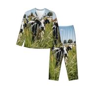 XTYGETY White And Black Cow Print Long Sleeve Long Pants Pajamas For Women Women'S Pajama Sets 2-Piece Cozy Lounge Sets