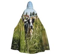 XTYGETY White And Black Cow Print Unisex Cape Halloween Hooded Cloak Robe Grim Reaper Wizard Scary Cosplay Costume