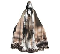 XTYGETY White And Black Dog Print Unisex Cape Halloween Hooded Cloak Robe Grim Reaper Wizard Scary Cosplay Costume
