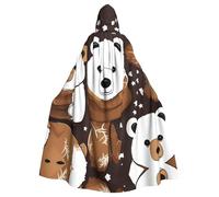 XTYGETY White Bear Brown Bear Print Unisex Cape Halloween Hooded Cloak Robe Grim Reaper Wizard Scary Cosplay Costume