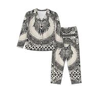 XTYGETY Wolf Motifs Construct01 Print Long Sleeve Long Pants Pajamas For Women Women'S Pajama Sets 2-Piece Cozy Lounge Sets Black