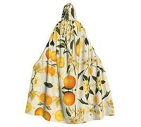 XTYGETY Yellow Blossom And Orange Fruits02 Print Unisex Cape Halloween Hooded Cloak Robe Grim Reaper Wizard Scary Cosplay Costume