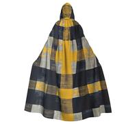 XTYGETY Yellow Gray Black Plaid Print Unisex Cape Halloween Hooded Cloak Robe Grim Reaper Wizard Scary Cosplay Costume