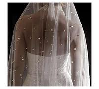 XTYPE Pearls White Ivory Long Bridal Veil With Comb One Layer Cathedral Wedding Veil with Pearls Crystal Beads 75-300cm (Color : Ivory, Item Length : 200cm)