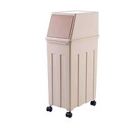 XU FENG Plastic Waste Bin Large-Capacity Trash Can With Press Lid 30 Liters Garbage Bin On Wheels Rubbish Recycling For Kitchen, Living Room, Outdoor, Garden (Color : Khaki)
