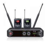 Chord XU-2BP Wireless Microphone System - Dual UHF Receiver with 2 Bodypacks, Lavalier & Headset Mics - Ideal for Presenters & Fitness Instructors