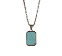 XU-SHITONG Natural stone pendant necklace with 60cm chain, rectangle shape.Suitable for various occasions., 23.62 Inches, Turquoise Metal, Turquoise