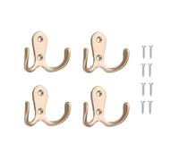 Xuamaea 4 Pcs Double Fork Vintage Coat and Hat Hook with 8 Screws,Heavy-Duty Metal Door Hook for Hanging Robes,Towels,Jackets,Shirts,Bags, and Hats-Rose Gold