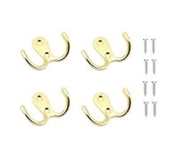 Xuamaea 4 Pcs Double Fork Vintage Coat and Hat Hook with 8 Screws,Heavy-Duty Metal Door Hook for Hanging Robes,Towels,Jackets,Shirts,Bags, and Hats-Gold