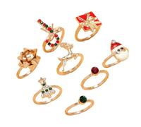 Xuancai 8xChristmas Charm Rings Gold Color Rings Santa Clause Reindeer Christmas Tree Charm Finger Fashion Jewelry Santa Finger
