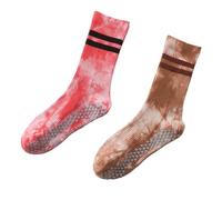 Xuancai Anti-Slip Tie-Dye Sport Socks 2 Pair, Cotton Blend for Dance Studio, Fitness Training & Home Care, Women's Footwear Stretchy Dance Socks